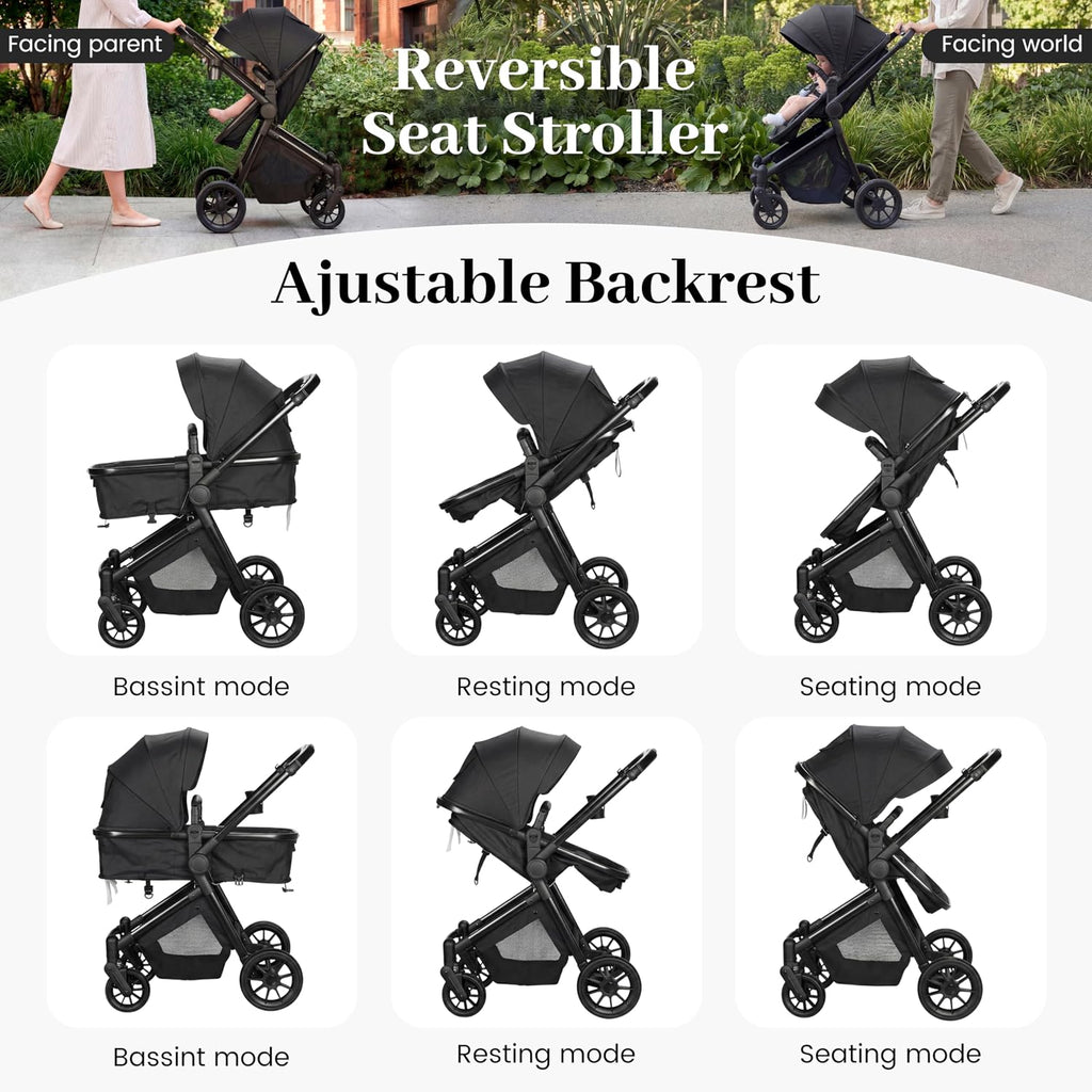 Lightweight in-1 Baby Stroller with Reversible Seat, Black
