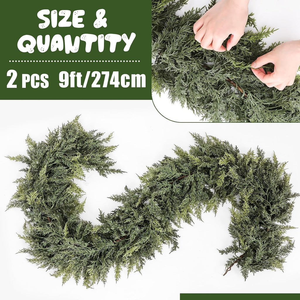 2 Pcs 9 ft Artificial Christmas Cedar Garland