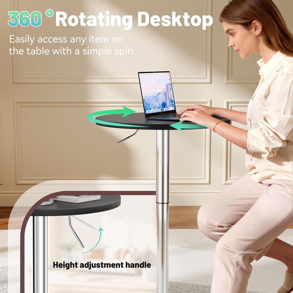 Bistro Pub Table Height Adjustable Round Bar Table 27.4-36 Inches, 360°Swivel Cocktail Table, Party, Café (4