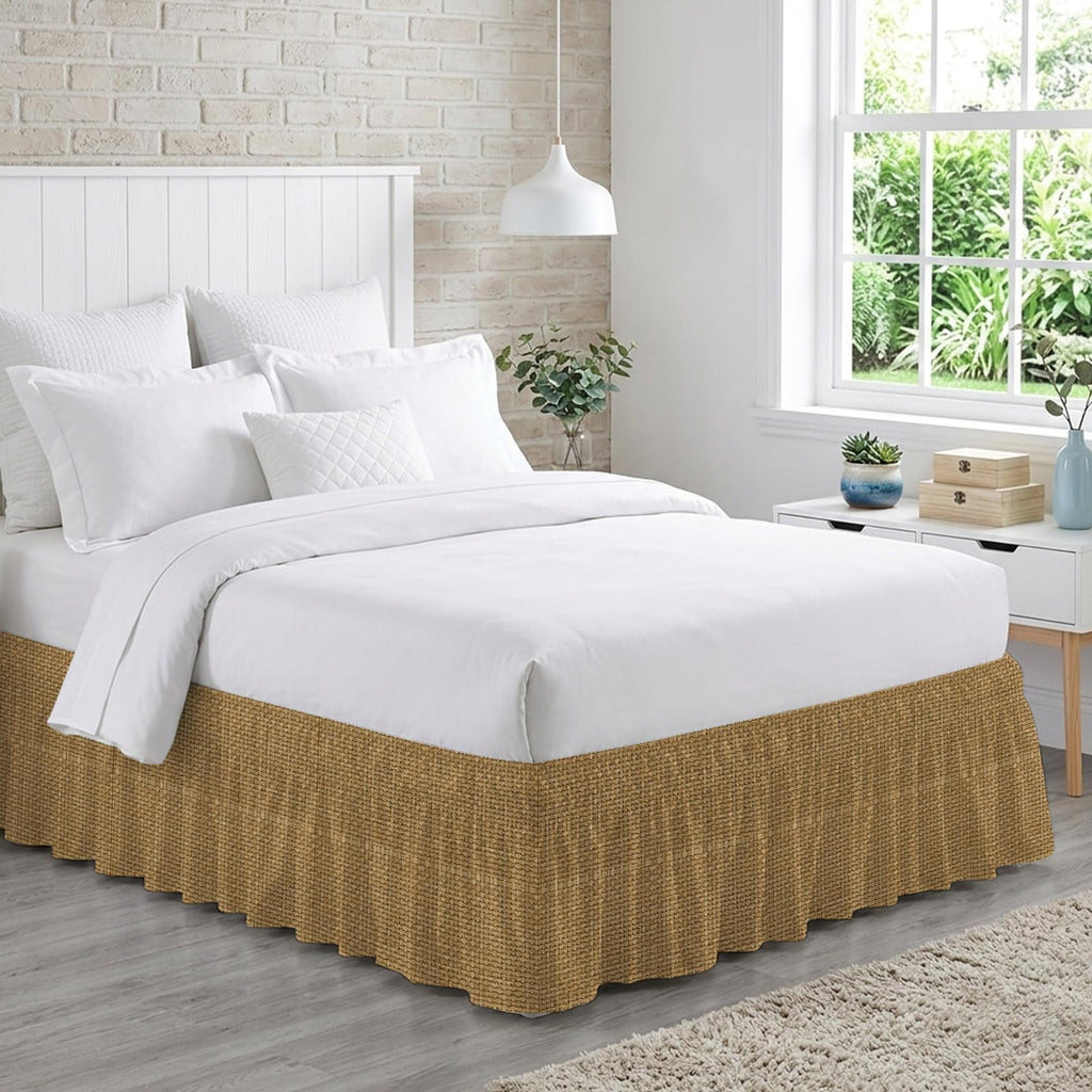 Farmhouse Bed Skirt 16 Inch Drop, Adjustable Elastic Bedskirt Dust Ruffle for Bed, Country Chic