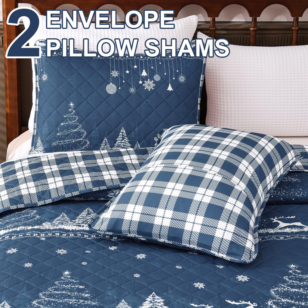 Christmas King Quilt, 3 Piece Lightweight Quilt Set with 2 Pillow Shams
