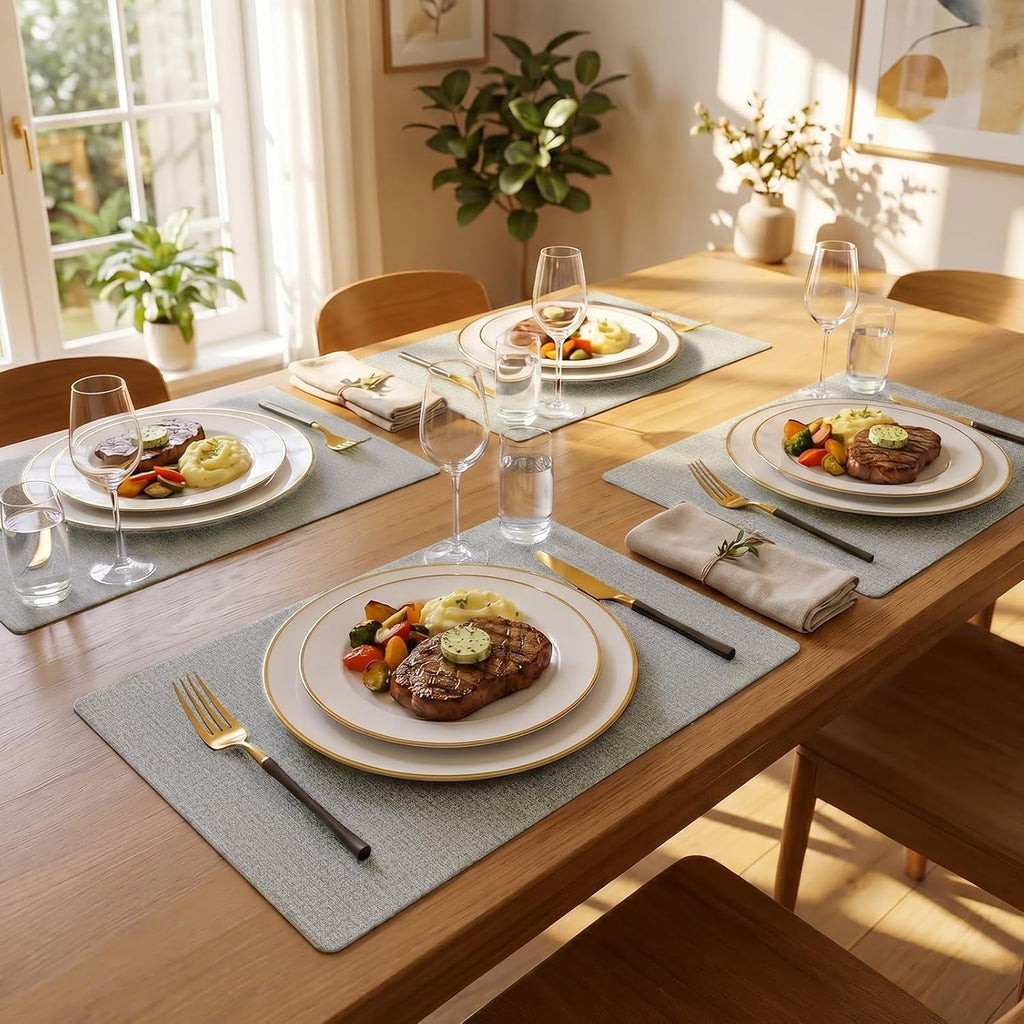 Faux Leather Vinyl Placemats, Light Grey - Set of 4