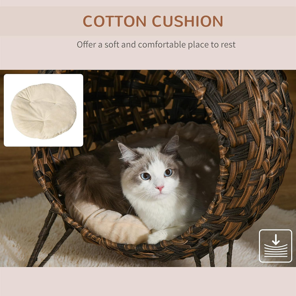 20.5" Weaved Cat Bed with Cushion, Brown