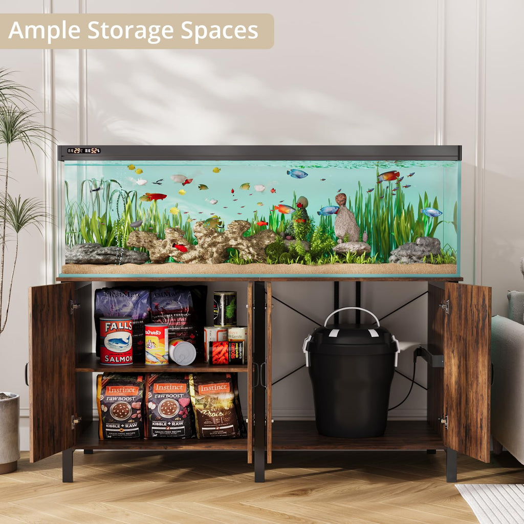 100-150 Gallon Fish Tank Stand with Power Outlet & Cabinet, Brown