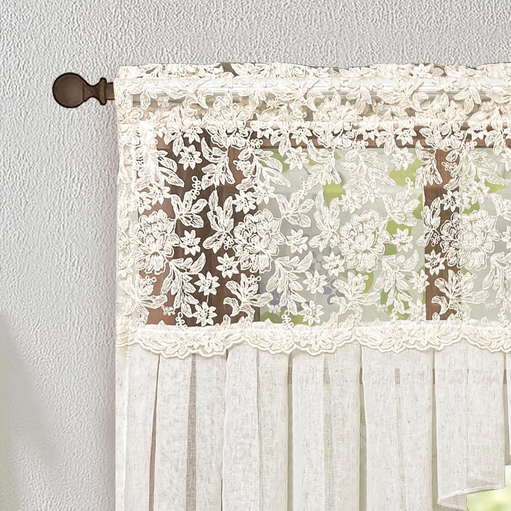 Vintage Linen Lace Sheer Swag Curtain Valance Arched Doorway Curtain