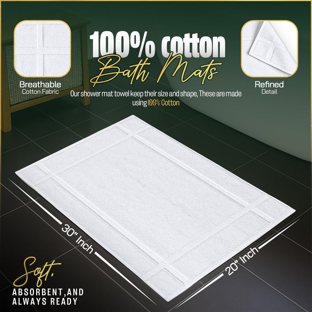 6 Pack Cotton Bath Mats, 20" X 30", White