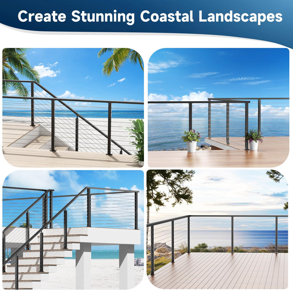 8FT Aluminum Black Handrail, Rectangular Flat Top Hand Rail Prefect for Coastal Projects, Deck Railing Top