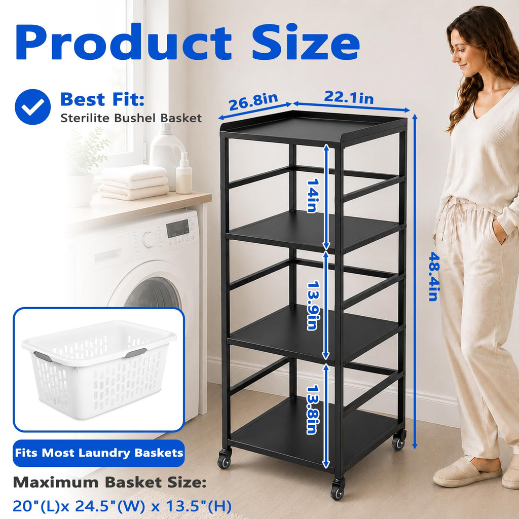 4-Tire Laundry Basket Holder Storage Shelf, Metal Stackable Laundry Sorter