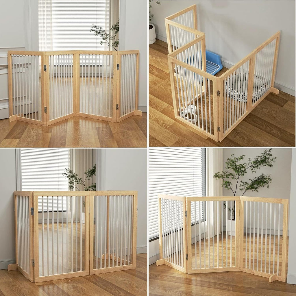 Wooden Dog Gate Freestanding Foldable Pet Extra Wide Dog Gates
