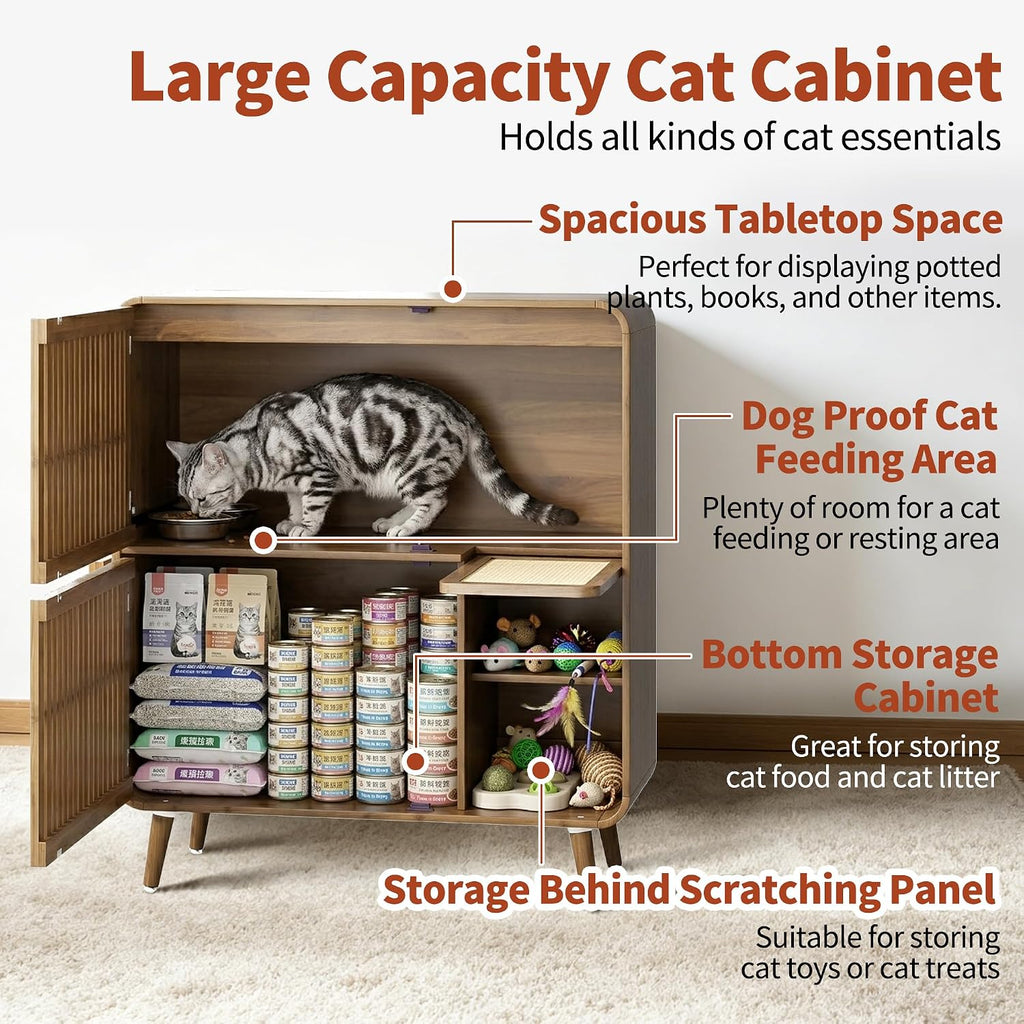 Dog Proof Cat Feeding Station, Cat Feeder Station, Pet Food Storage Walnut
