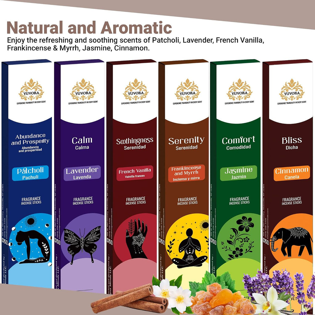 Aromatic Incense Sticks Gift Set - 120 Natural & Non-Toxic Incense Sticks | 6 Soothing Scents | Home, Meditation - Set of 120