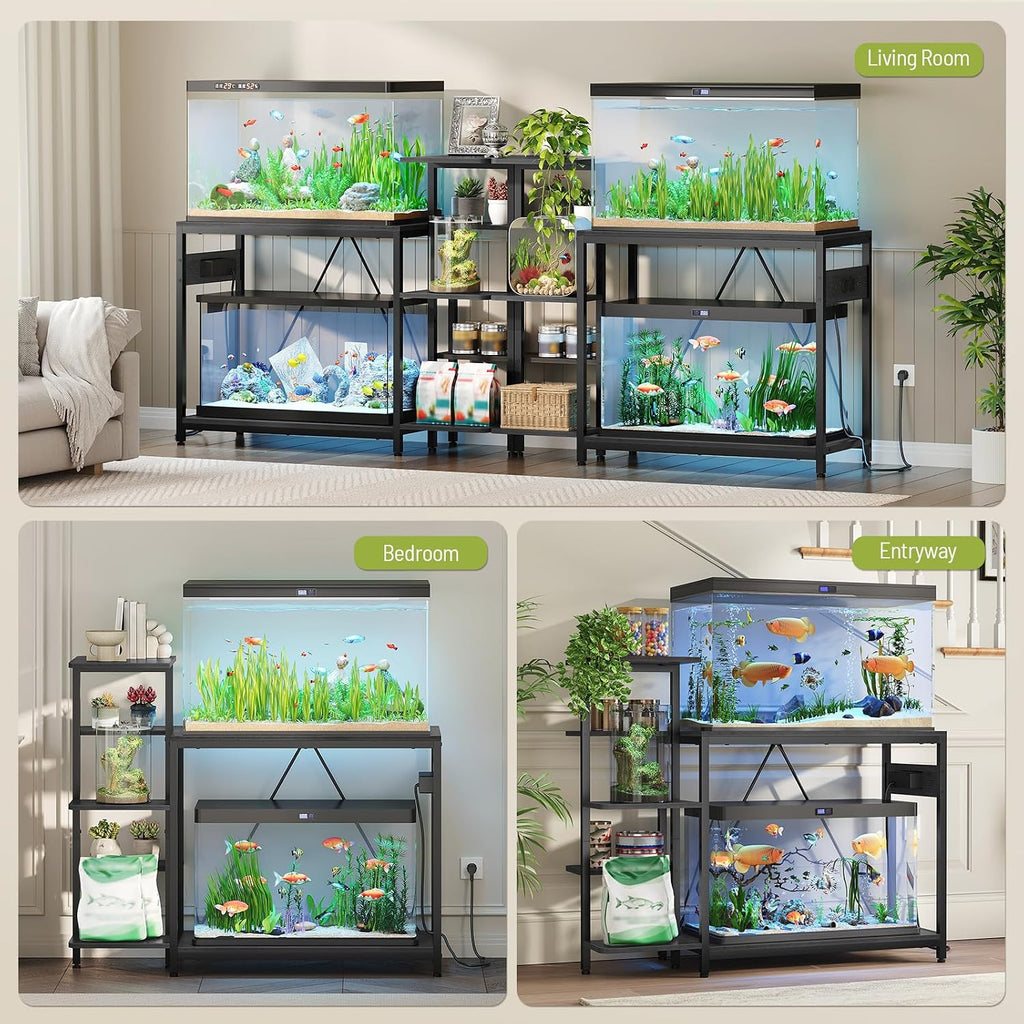 20-29-37 Gallon Fish Tank Stand with Power Outlet & Side Shelf