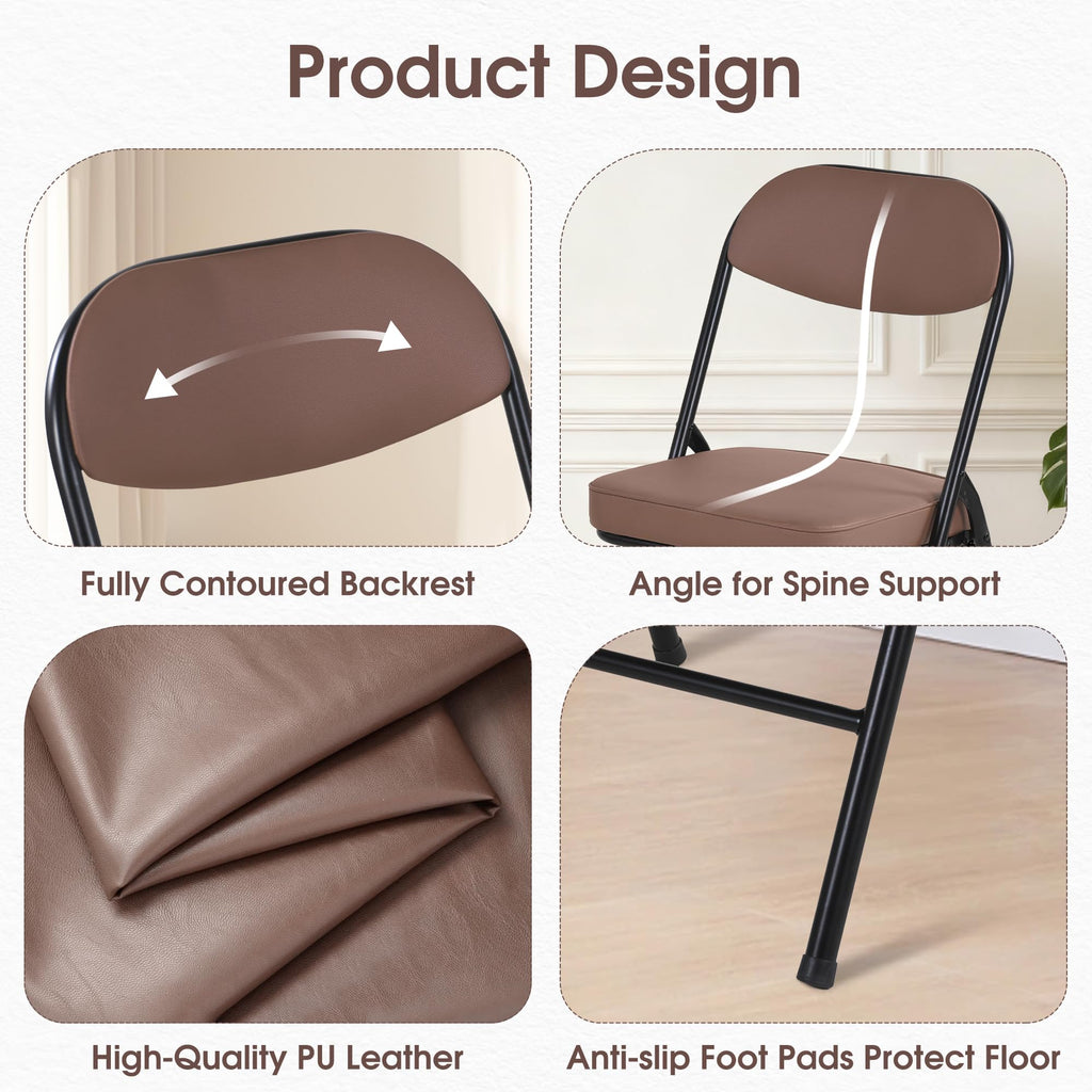 Padded Folding Chairs Set of 4, Brown