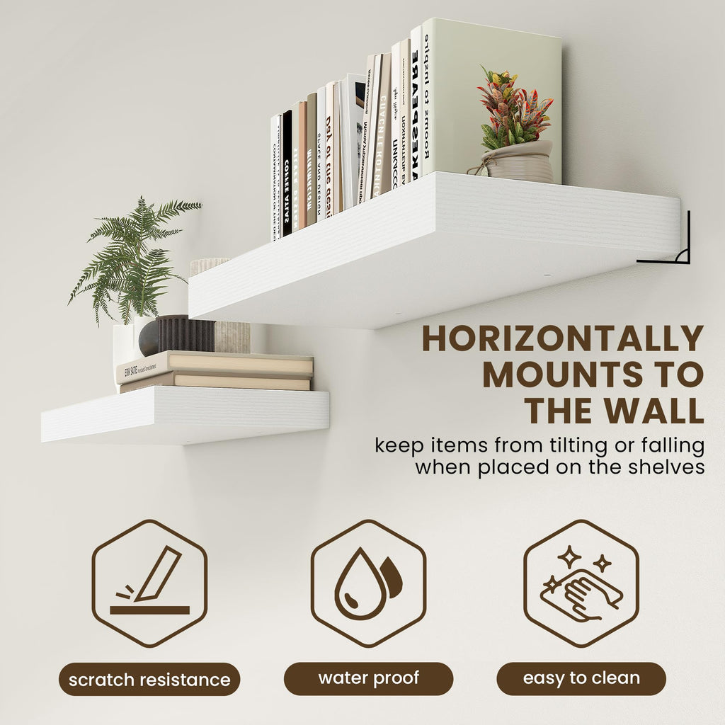 12 Inch Deep Floating Shelves, 12'' x 12'' White Shelves Set of 2