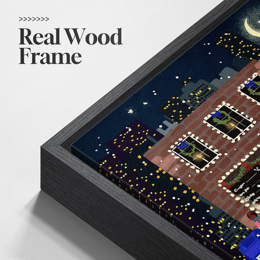 Framed Modern Urban Landscape Wall Art, Square Multi Color Canvas Prints Paintings, Contemporary Cityscape and Trees