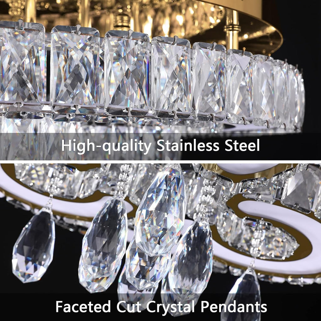 Modern Flush Mount Ceiling Chandeliers Dining Room LED Light Crystal Lights for Living Room Gold Sparkling
