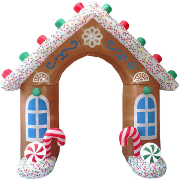 8-Ft. Tall Gingerbread Arch Blow Up Inflatable with Lights, Outdoor Christmas Inflatable Decoration for Lawn and