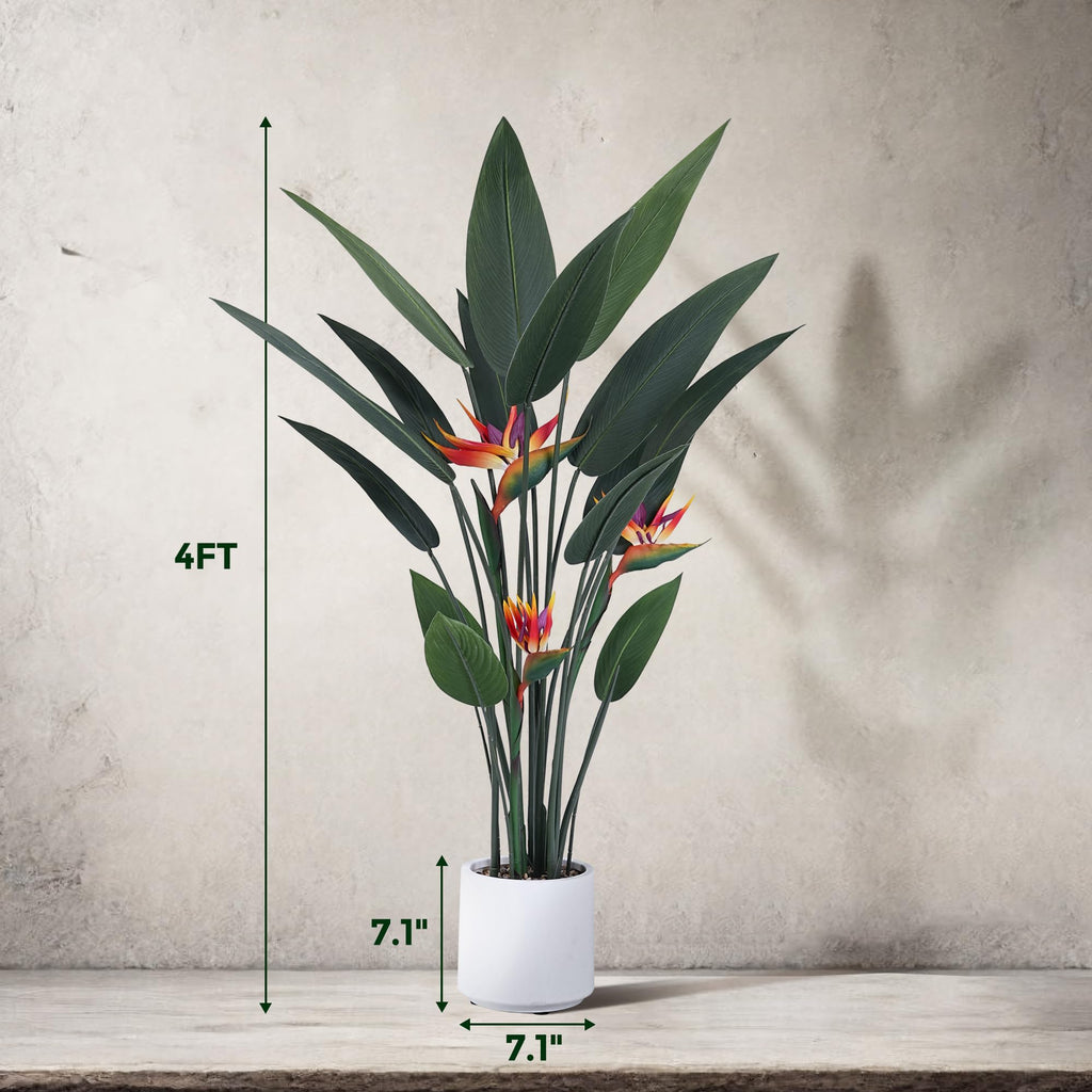 Artificial Bird of Paradise Plant 48in(4Ft) Tall Fake Banana Plant for Indoors and Outdoors, Artificial Flowers, Faux
