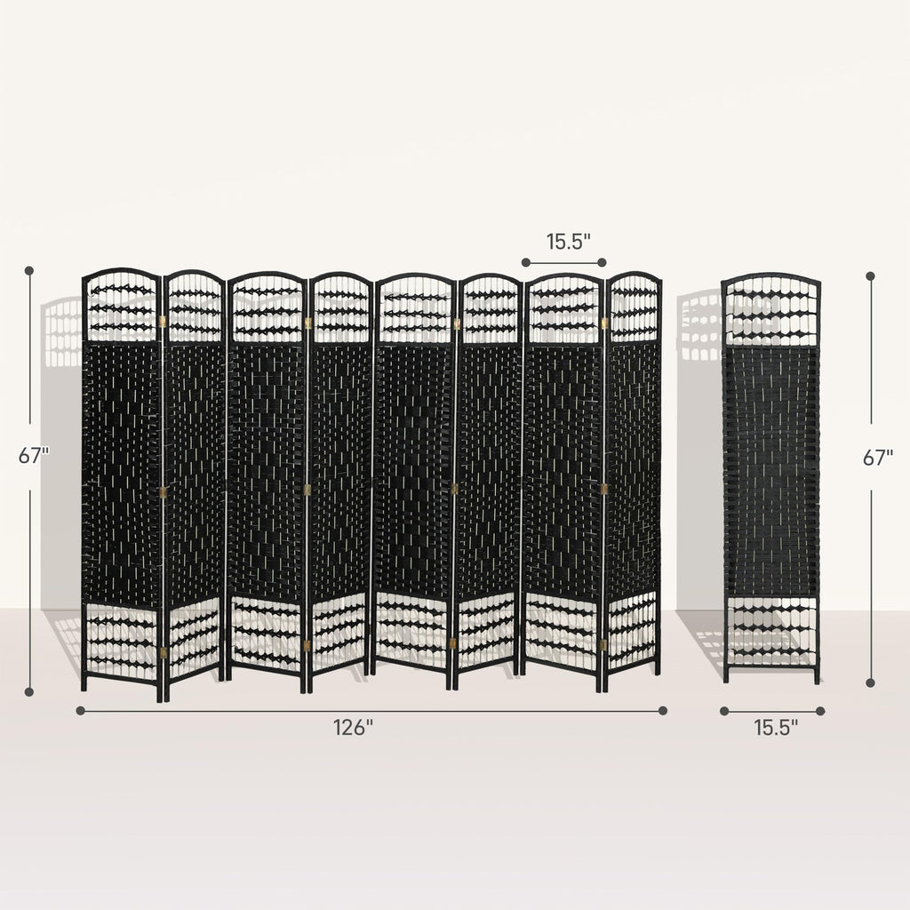 8 Panel Room Divider, Folding Privacy Screen, 5.6', Black