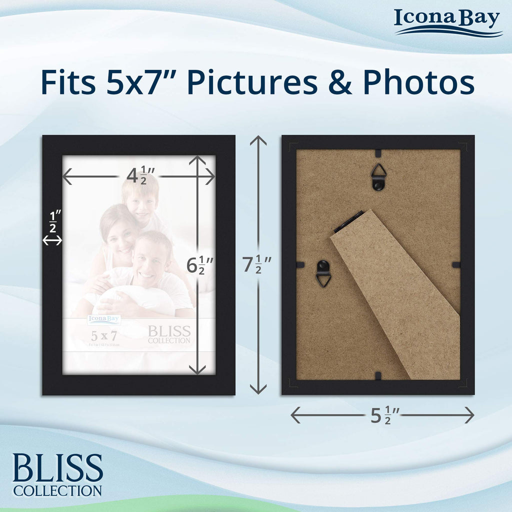 5x7 Picture Frames - Black, 12 Pack - Modern Style Engineered Wood Frames - Table Top or Wall Mount - Bliss Collection