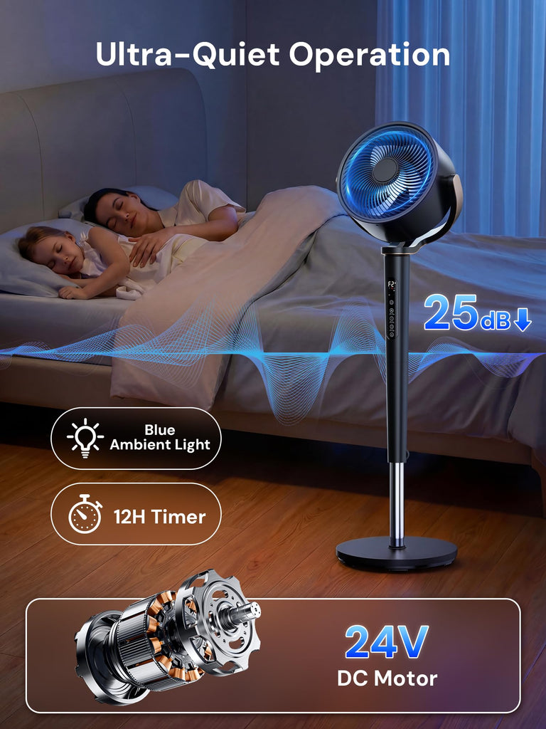 Whole Room Air Circulator Pedestal Fan, 120° Vertical & Horizontal Oscillation, 38-46" Adjustable Height Quiet