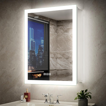 20x26 LED Medicine Cabinet Mirror with Double Lights-Front & Backlit, 155°Soft-close Hinge, Surface or Recessed