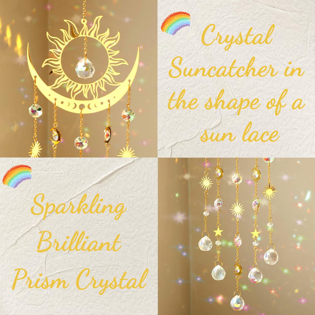 Sun and Moon Crystal Suncatcher Large Prism Wind Chimes for Window