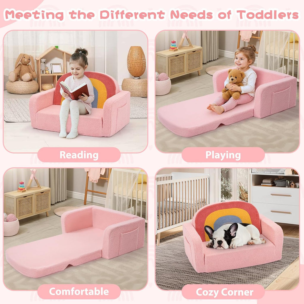 Extra Wide Kids Couch, in-1 Soft Toddler Couch with Blanket, Comfy Toddler Chair, Convertible Sofa with Cute