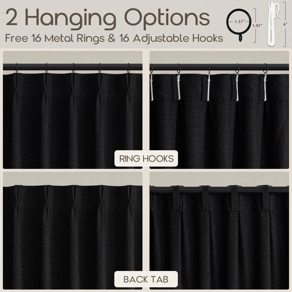 Short Black Light Filtering Pinch Pleated Cafe Curtains 24 Inches Long