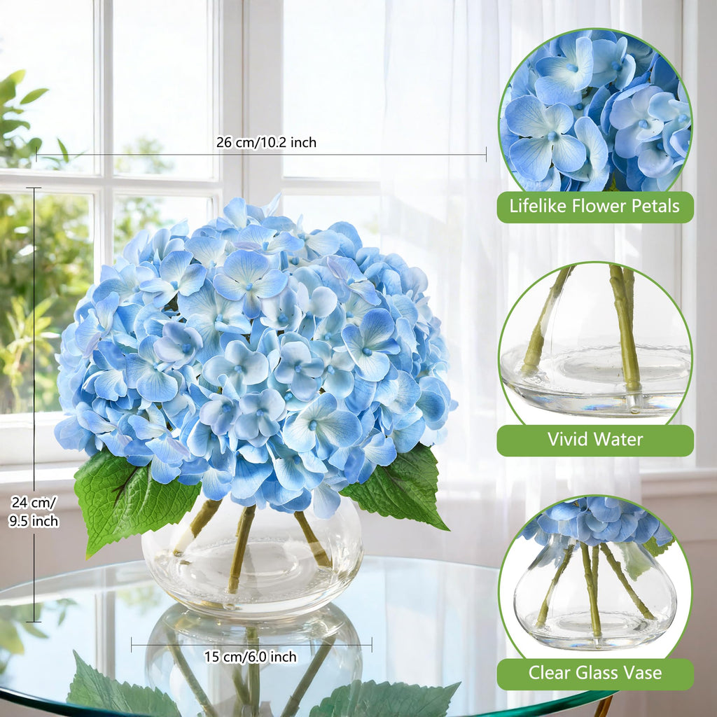 Real Touch Faux in Glass Vase, Light Blue