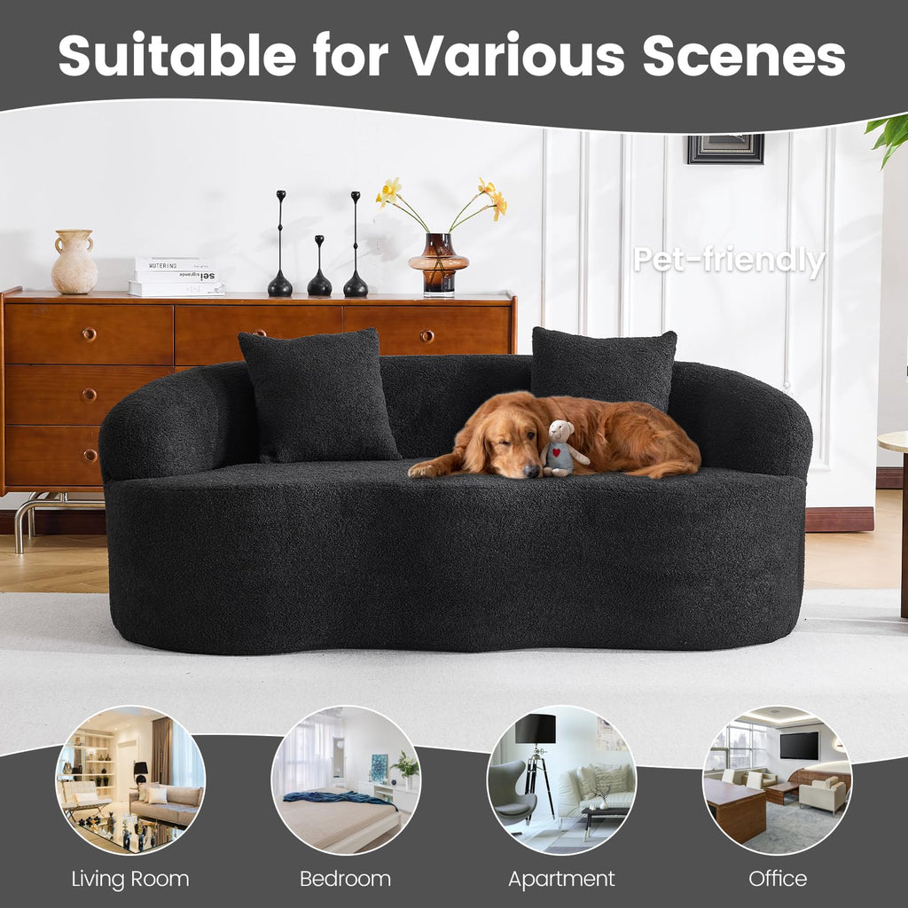 72" Curved Loveseat, Deep Seat Couch, No Assembly, Black