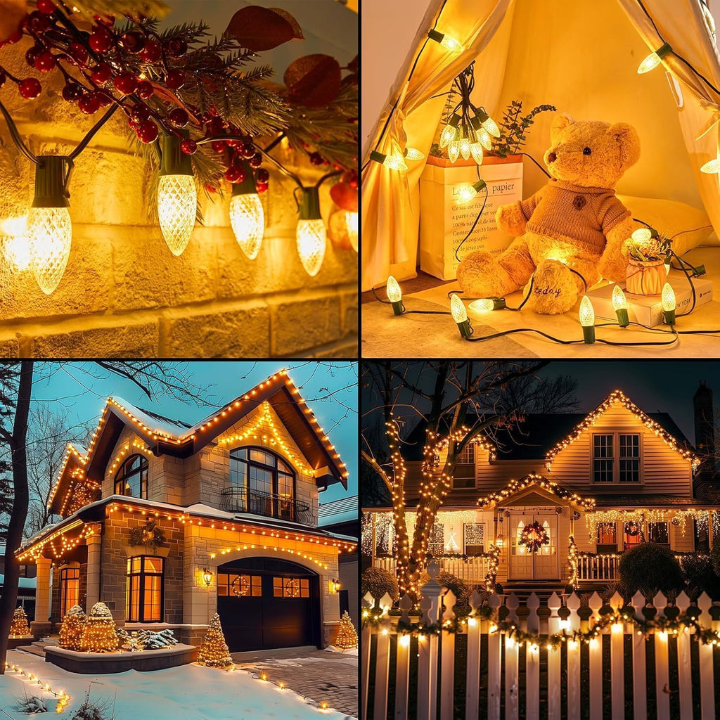 C9 Christmas Lights Outdoor 2 Pack, Total 162ft 200LED Warm White