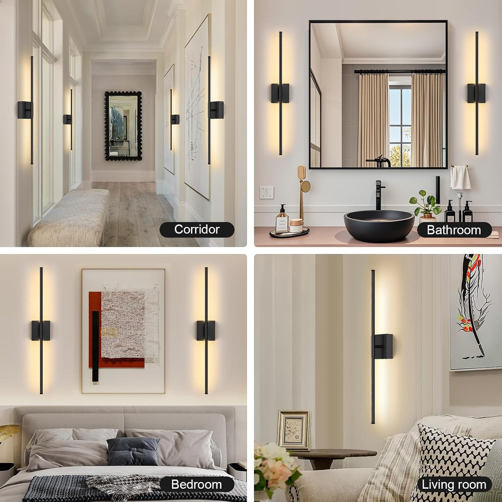Battery Operated Wall Sconce Set of Two with Remote Control, 3000K-6000K Dimmable Black Wall Lights, Timable LED