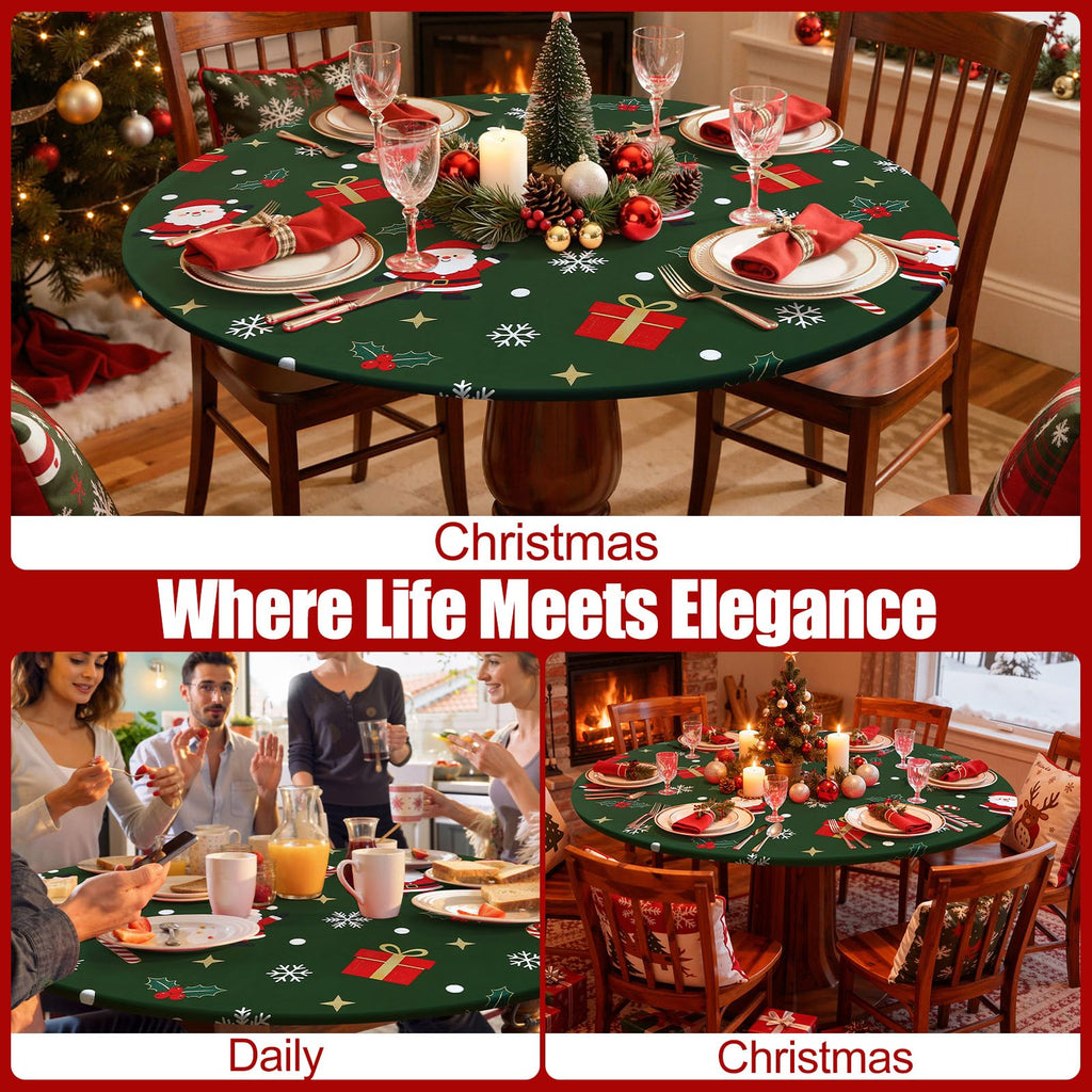 Christmas Round Spandex Tablecloth, Fitted Cover for 57"-68" Tables