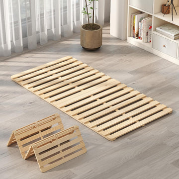 Foldable Floor Bed Frame, Solid Wood Slat Base for Futon Mattress