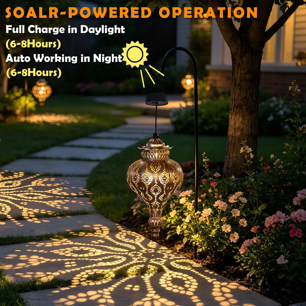 Moroccan Solar Lanterns Outdoor Waterproof with Shepherds Hook Garden Decor