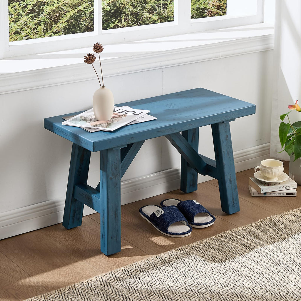 30" Farmhouse Entryway Bench, Rustic Solid Wood Dining Room Bench Small Entryway/Hallway Bench for Indoors Entry Way