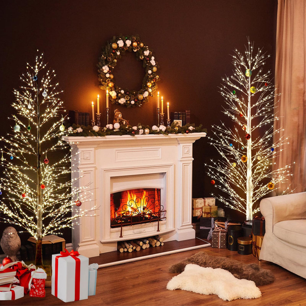 6FT Lighted Birch Tree with 1300 LED Lights, Twinkle Light Brown Christmas Tree with Timer IP44 Waterproof for Indoor