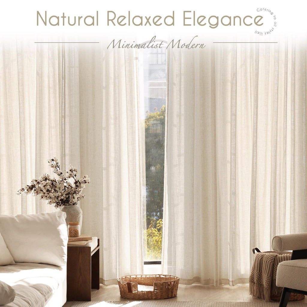Apricot Linen Curtain 132 inch Length 2 Panels Set Back Tab Light Filtering Living Room Curtain Drapes Home Office