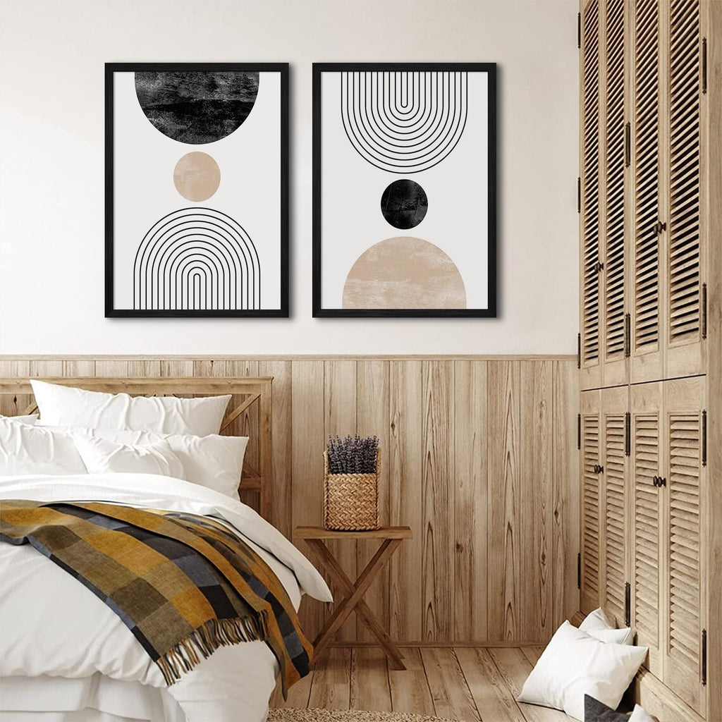 Mid Century Modern Wall Art Prints Set of 2 Neutral Abstract Geometric Wall Art Boho Canvas Prints Mid Century Eoind