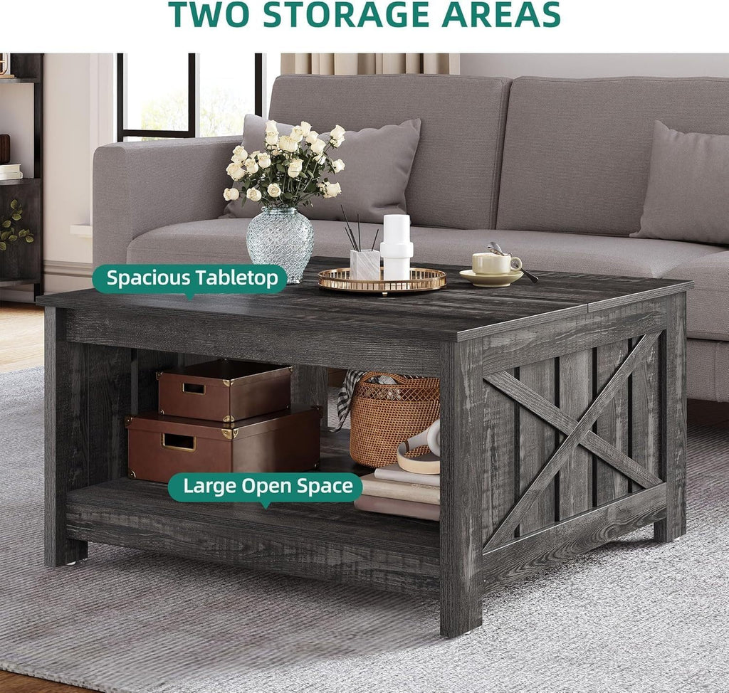 Coffee Tables Farmhouse Coffee Table with Storage Rustic Wood Cocktail Table,Square Coffee Table for Living Meeting