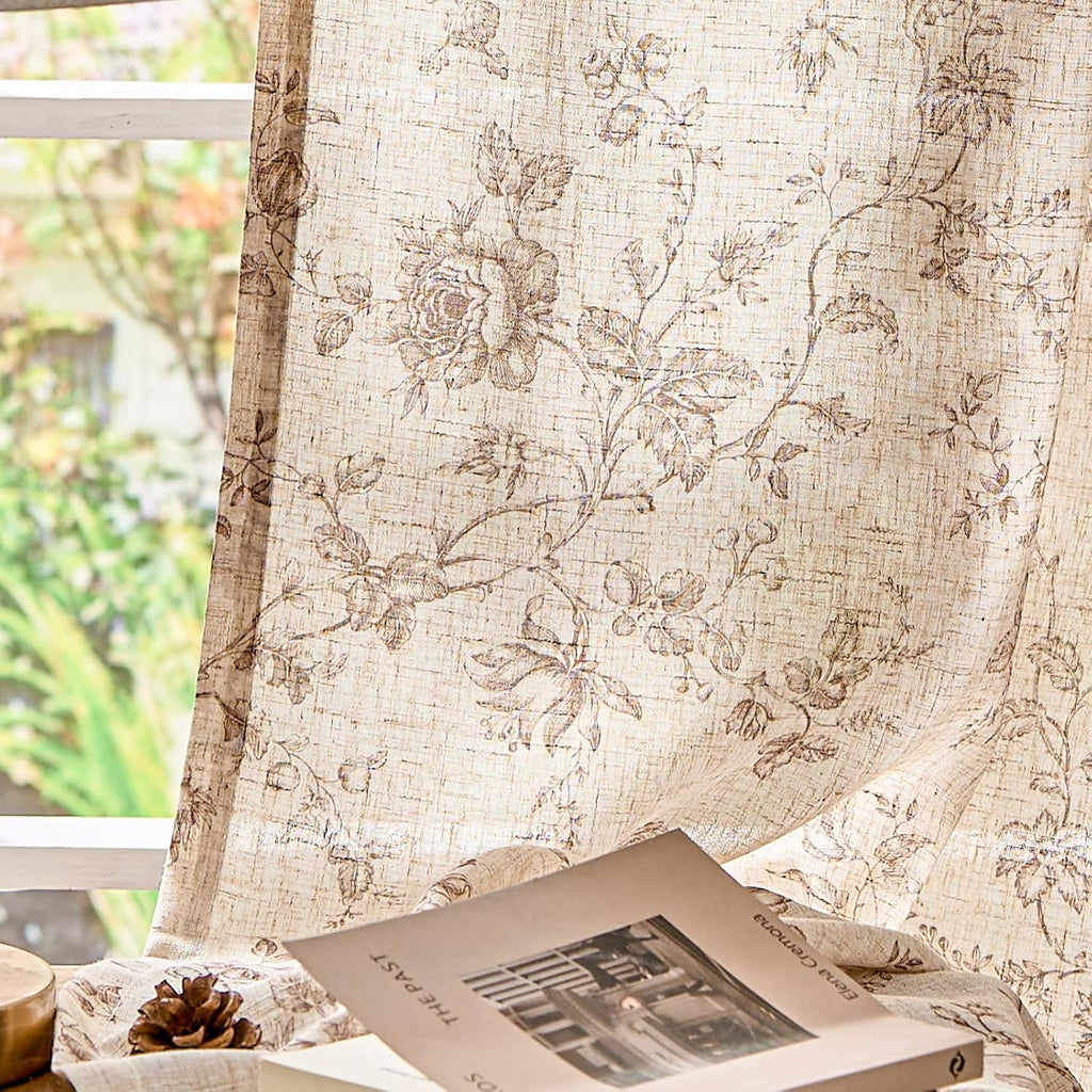 Amlie Linen Floral Curtains 84 inch Length Curtains for Living Room Bedroom Farmhouse Country Decor Drapes Light