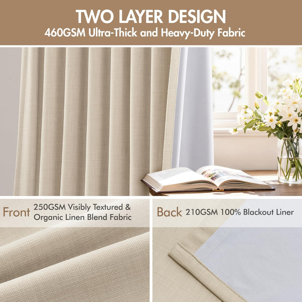 Pinch Pleated 100% Blackout Curtains 96 Inch Long 4 Panel Set for Bedroom Thick Linen Memory Trained Pleat Living