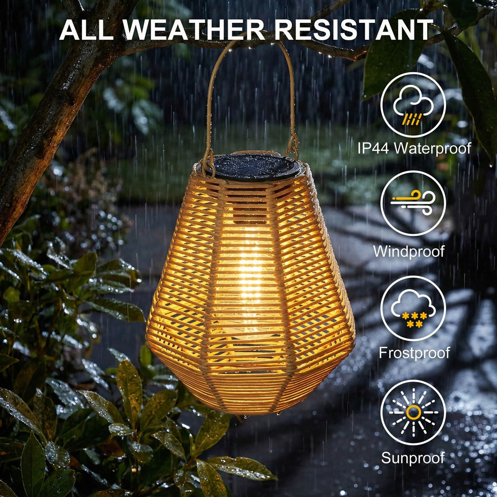 Solar Lanterns Outdoor 2 Pack Rattan Hanging & Table Decor Lights