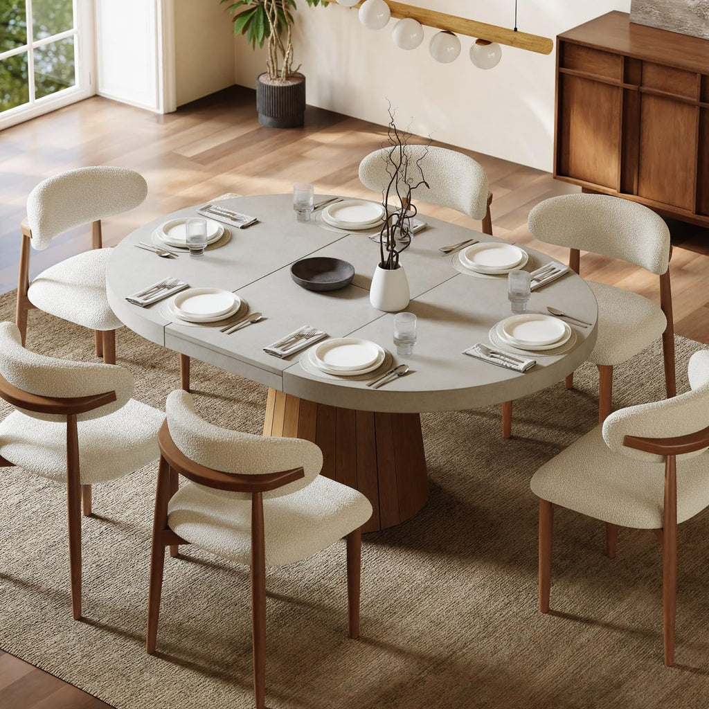 Extendable Dining Table for 6 Round to Oval 39"-55", Solid Wood Kitchen Table for 4-6 People, Space-Saving Design for