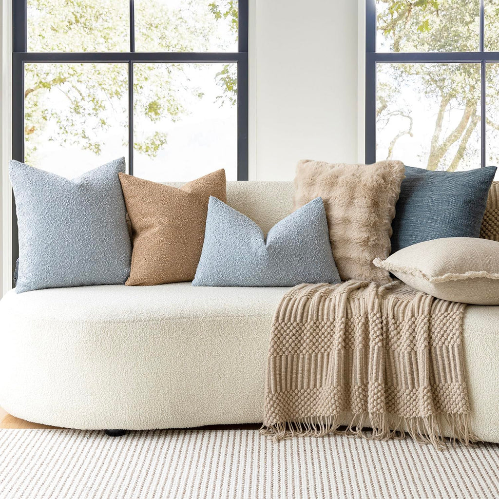 Modern Textured Boucle Throw Pillow Covers Accent Solid Decorative Pillow Cases Cozy Woven Couch Cushion Case for