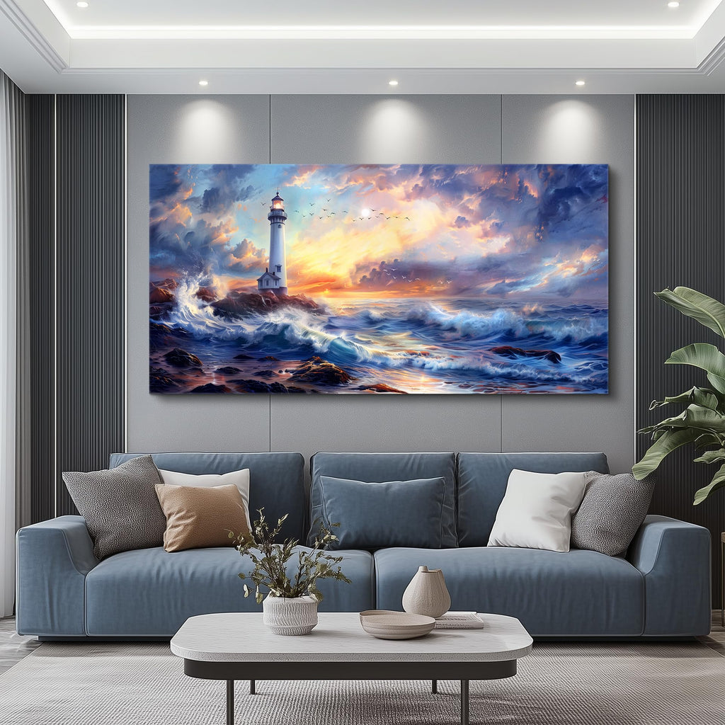Seaside Lighthouse Scenery painting Canvas Wall Art 20"X40"