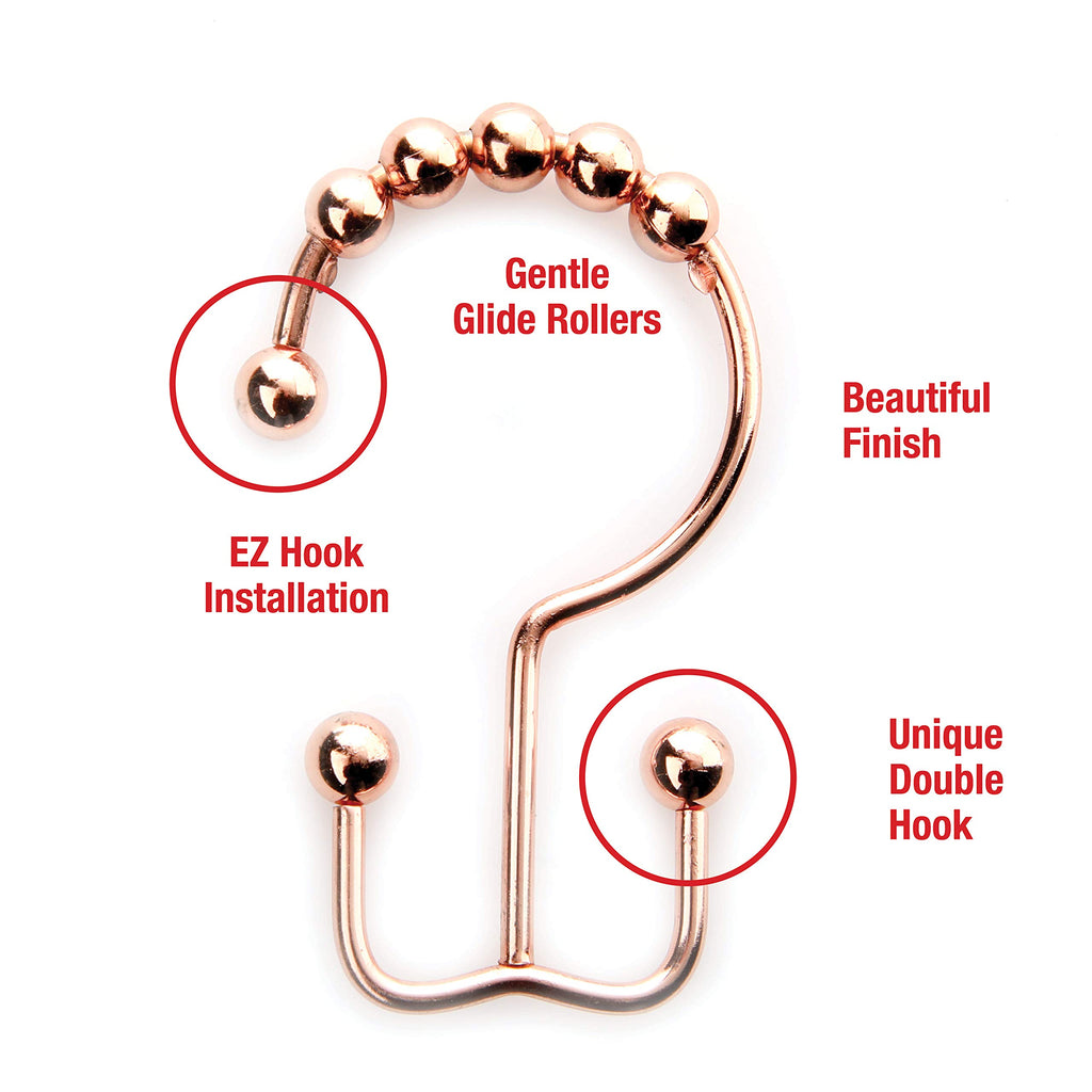 2lbDepot Copper Shower Curtain Hooks Rings, Premium Rust-Resistant Stainless Steel Metal, Double Dual Sided Hooks