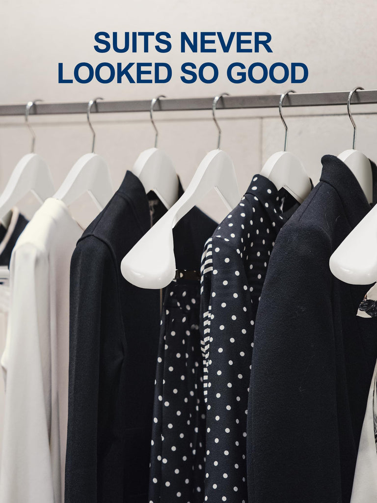 White Wooden Suit Hangers 6 Pack, Thick Wide Shoulder Hangers