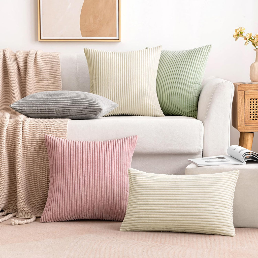 Lumbar Soft Corduroy Throw Pillow Covers Set of 2 12x20 Cream White